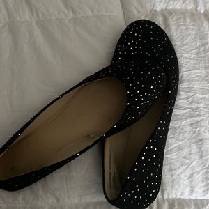 Black flats with gold dots. Very comfy, looks good with every outfit